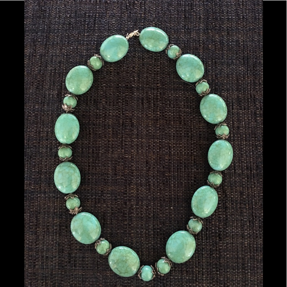 35” necklace, turquoise glass beads